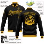 Personalized Black Gold Letterman Bomber Jacket for Men and Women, Full-Snap Varsity Style Personalized Black Black-Gold