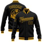 Personalized Black Gold Bomber Varsity Letterman Jacket for Men and Women Personalized Black Black-Gold Bomber Full-Snap