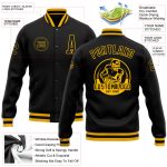 Personalized Black Gold Bomber Varsity Letterman Jacket for Men and Women Personalized Black Black-Gold Bomber Full-Snap