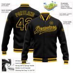 Custom Name and Number Black Gold Bomber Varsity Letterman Jacket - Personalized Team Full-Snap Jacket Personalized Black