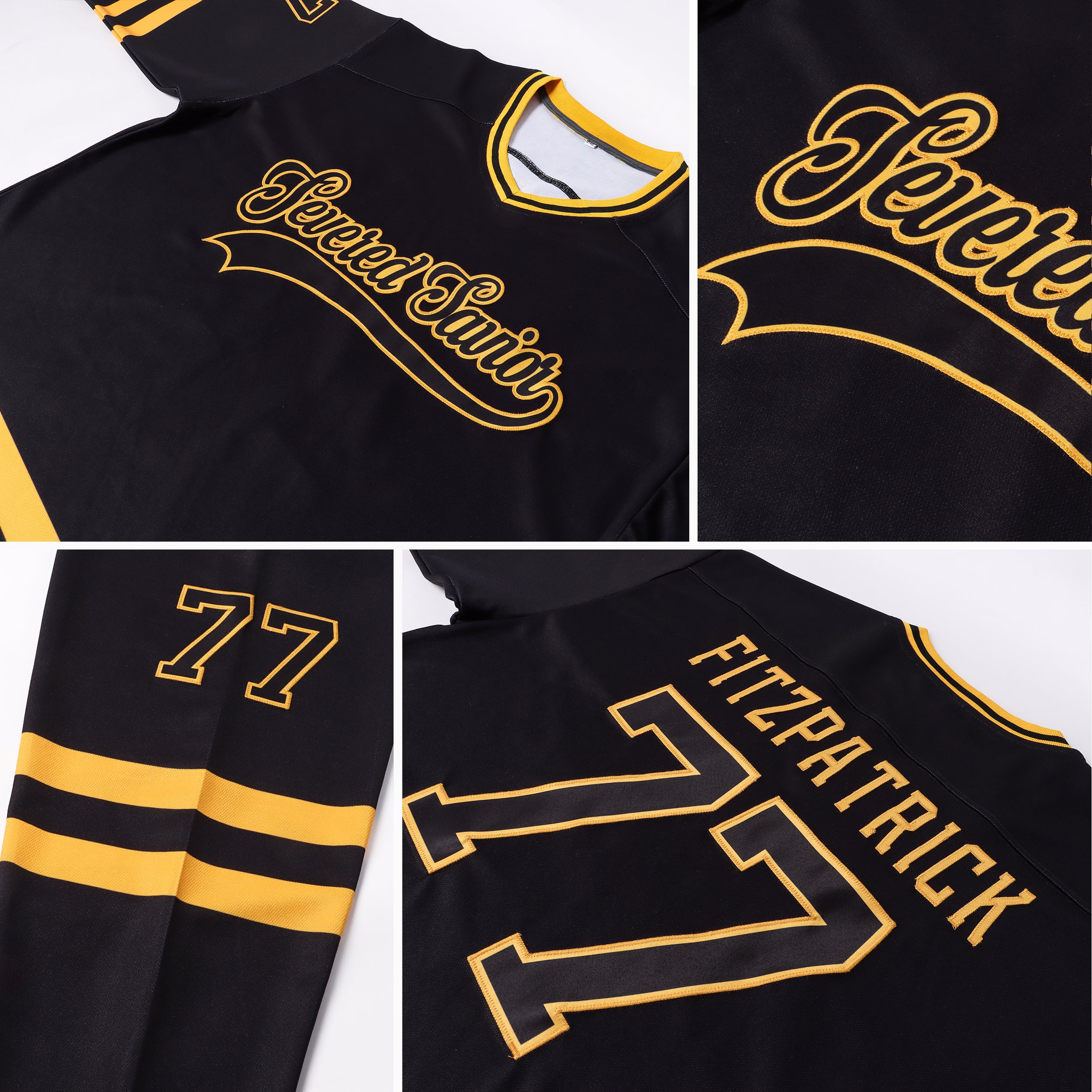 Personalized Black Black-Gold Hockey Jersey Team Custom Name and Number Custom Name and Number Black Gold Hockey Jersey - Personalized Team Jersey Personalized Black Black-Gold Hockey Jersey Team - Image 8