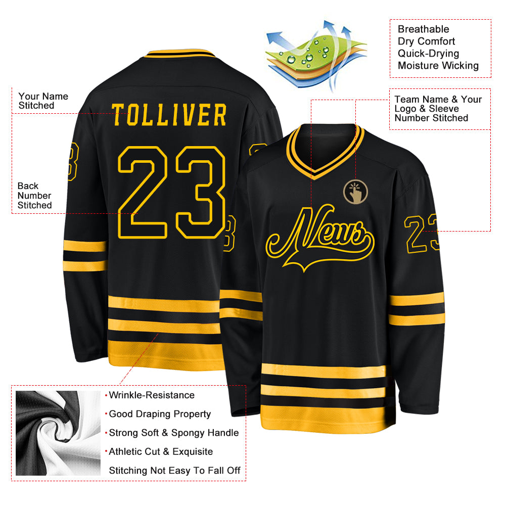 Personalized Black Black-Gold Hockey Jersey Team Custom Name and Number Custom Name and Number Black Gold Hockey Jersey - Personalized Team Jersey Personalized Black Black-Gold Hockey Jersey Team - Image 5