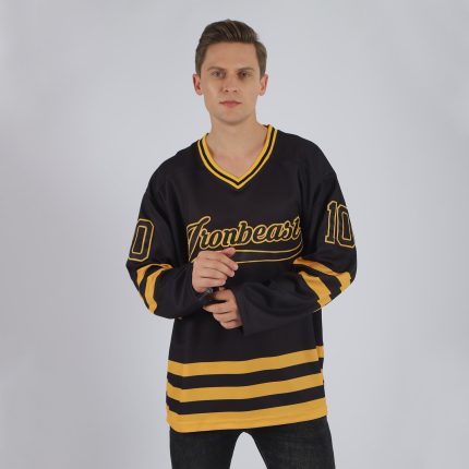 Custom Name and Number Black Gold Hockey Jersey - Personalized Team Jersey Personalized Black Black-Gold Hockey Jersey Team
