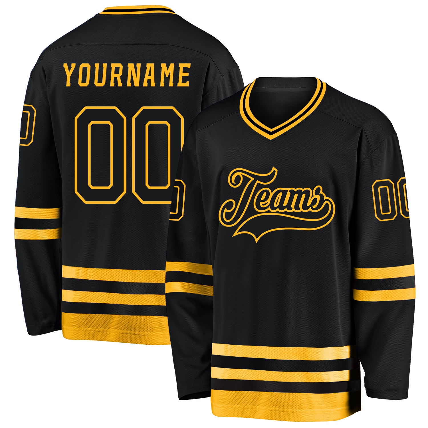 Personalized Black and Gold Hockey Jersey - Customizable Team Jersey Personalized Black Black-Gold Hockey Jersey