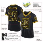 Custom Black and Gold Personalized Throwback Football Jersey with Team Name and Number - Authentic Mesh Design Personalized