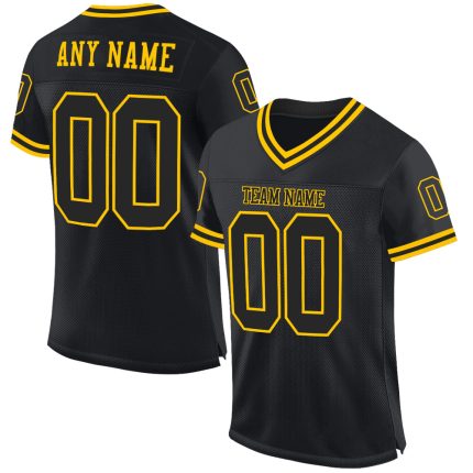 Personalized Black and Gold Throwback Football Jersey - Custom Mesh Design Personalized Black Black-Gold Mesh Throwback Football