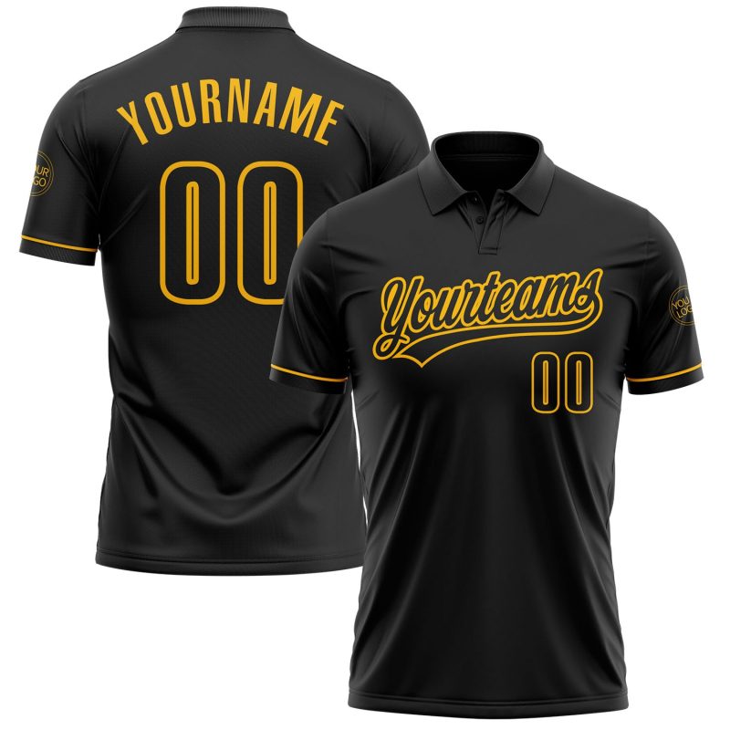 Personalized Black Gold Performance Vapor Golf Polo Shirt for Men Personalized Black Black-Gold Performance Vapor Golf Polo