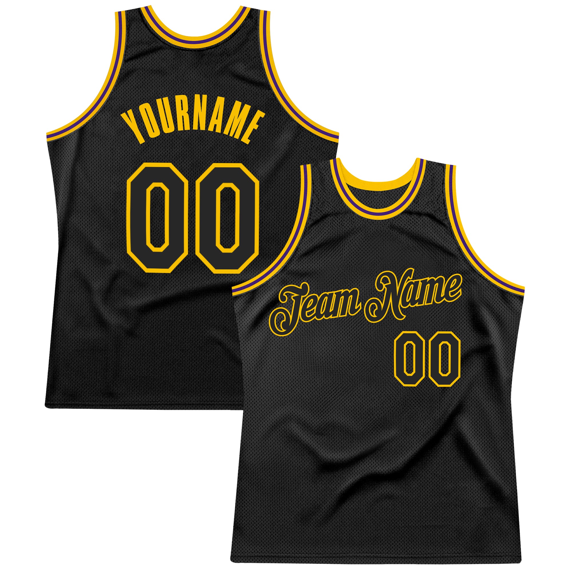 Personalized Authentic Black Gold Purple Throwback Basketball Jersey Custom Name Number Personalized Black Black Gold-Purple