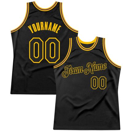 Personalized Black and Gold-Purple Throwback Basketball Jersey for Men Personalized Black Black Gold-Purple Throwback Basketball