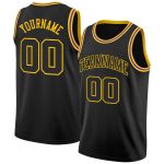 Personalized Black and Gold Rib-Knit Basketball Jersey for Men - Round Neck Design Personalized Black Black-Gold Round Neck