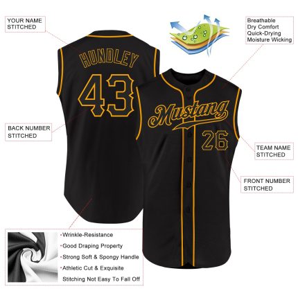 Personalized Black Gold Baseball Jersey for Men - Sleeveless Design Personalized Black Black-Gold Sleeveless Baseball Jersey