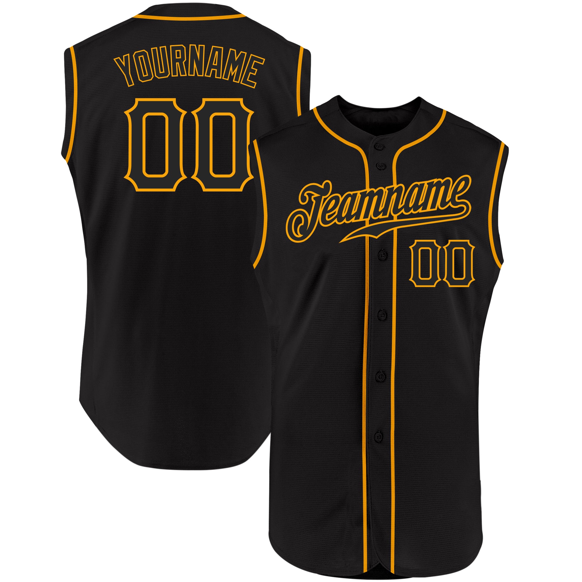 Personalized Black Gold Baseball Jersey for Men - Sleeveless Design Personalized Black Black-Gold Sleeveless Baseball Jersey