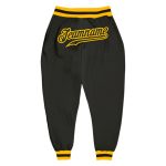 Custom Team Sports Pants with Personalized Name and Number in Black and Gold Personalized Black Black-Gold Sports Pants Team