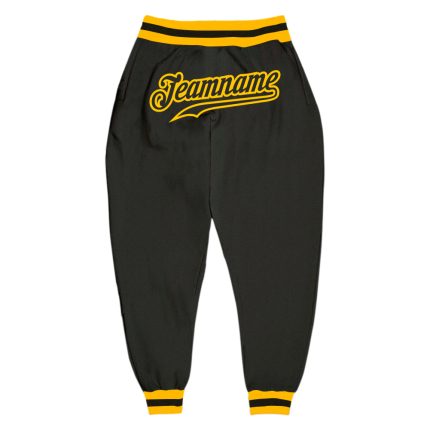 Personalized Black and Gold Sports Pants for Men and Women - Custom Athletic Wear Personalized Black Black-Gold Sports Pants
