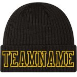 Custom Black and Gold Cuffed Knit Hat with Personalized Name and Number - Team Spirit Wear Personalized Black Black-Gold