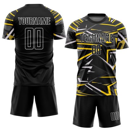 Personalized Black Gold Sublimation Soccer Jersey Uniform for Team Sports Personalized Black Black-Gold Sublimation Soccer