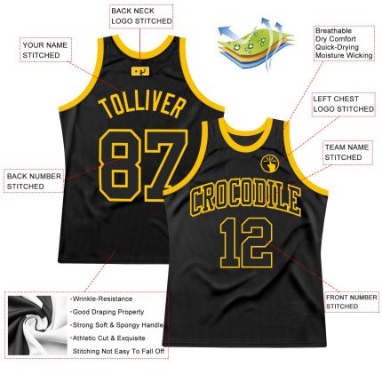 Personalized Black and Gold Basketball Jersey - Throwback Style, Size 2 Personalized Black Black-Gold Throwback Basketball