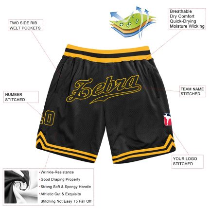 Personalized Black and Gold Throwback Basketball Shorts for Men Personalized Black Black-Gold Throwback Basketball Shorts