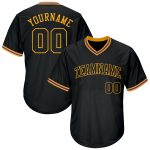 Personalized Black and Gold Throwback Rib-Knit Baseball Jersey Shirt for Men Personalized Black Black-Gold Throwback Rib-Knit