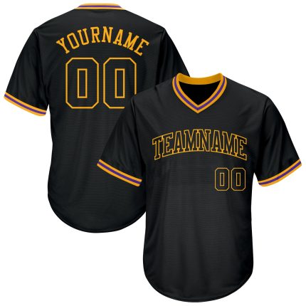 Personalized Black and Gold Throwback Rib-Knit Baseball Jersey Shirt for Men Personalized Black Black-Gold Throwback Rib-Knit