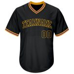 Personalized Black and Gold Throwback Rib-Knit Baseball Jersey Shirt for Men Personalized Black Black-Gold Throwback Rib-Knit