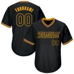 Personalized Black Gold Rib-Knit Baseball Jersey Shirt for Men and Women Personalized Black Black-Gold Throwback Rib-Knit