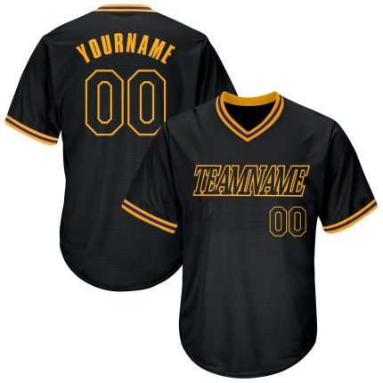 Personalized Black Gold Rib-Knit Baseball Jersey Shirt for Men and Women Personalized Black Black-Gold Throwback Rib-Knit