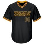 Personalized Black Gold Rib-Knit Baseball Jersey Shirt for Men and Women Personalized Black Black-Gold Throwback Rib-Knit