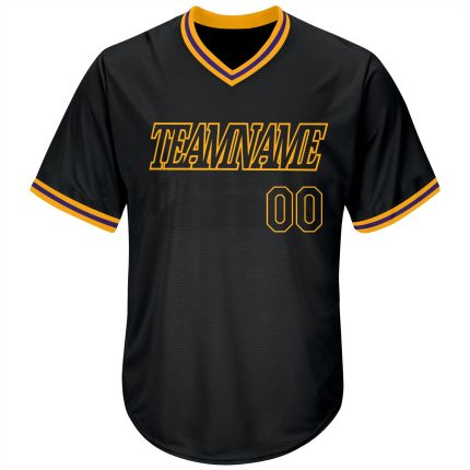 Personalized Black Gold Rib-Knit Baseball Jersey Shirt for Men and Women Personalized Black Black-Gold Throwback Rib-Knit