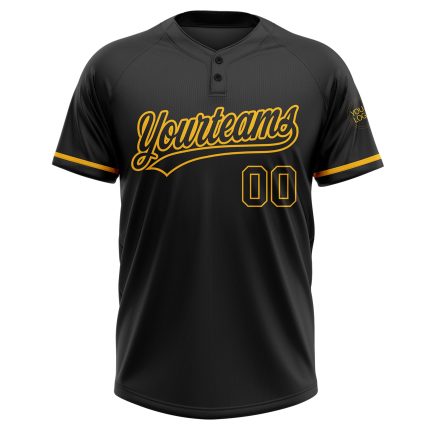 Personalized Black and Gold Unisex Softball Jersey - Two-Button Design Personalized Black Black-Gold Two-Button Unisex Softball