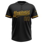 Custom Name & Number Black Gold Unisex Softball Jersey - Two-Button Design, Personalized Team Apparel Personalized Black