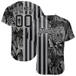 Personalized 3D Leopard & Palm Leaves Baseball Jersey - Custom Name & Number - Black Gray Design Personalized Black Black-Gray