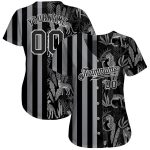 Personalized 3D Leopard & Palm Leaves Baseball Jersey - Custom Name & Number - Black Gray Design Personalized Black Black-Gray