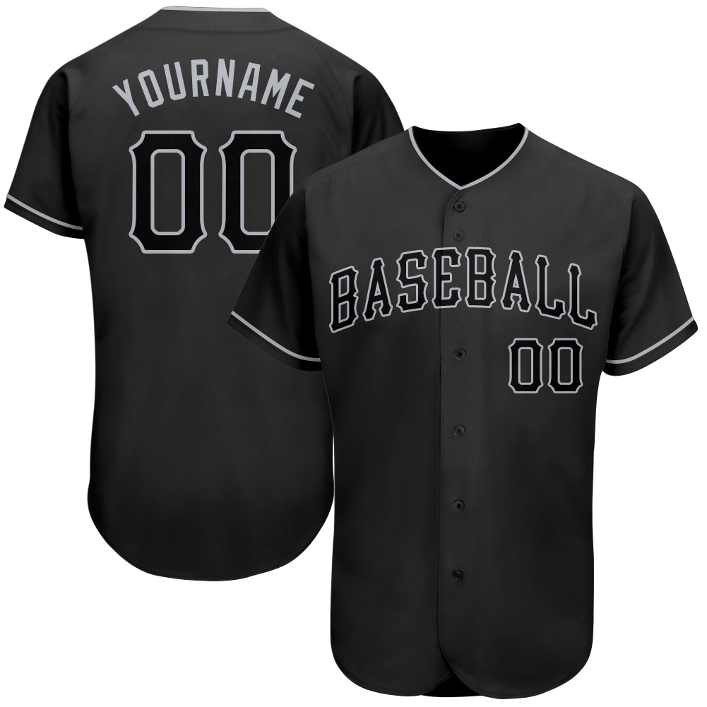Custom Team Name & Number Personalized Black-Gray Baseball Jersey Authentic Personalized Black Black-Gray Authentic Baseball