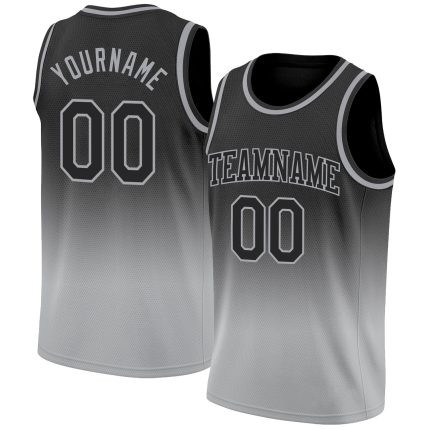 Custom Name and Number Basketball Jersey - Personalized Black-Gray Authentic Fade Fashion Personalized Black Black-Gray Authentic