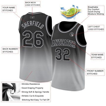 Custom Name and Number Basketball Jersey - Personalized Black-Gray Authentic Fade Fashion Personalized Black Black-Gray Authentic
