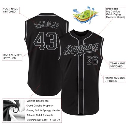 Personalized Custom Name and Number Black-Gray Sleeveless Baseball Jersey Personalized Black Black-Gray Authentic Sleeveless
