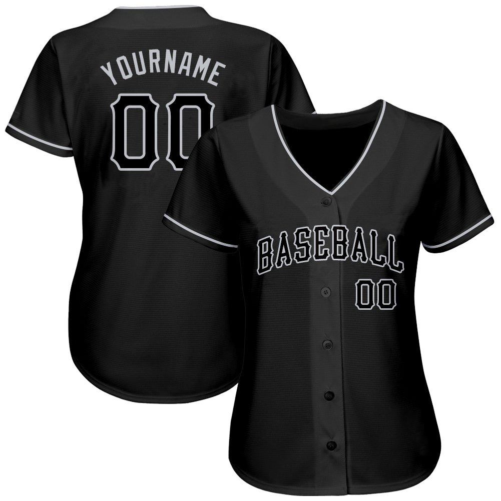 Personalized Authentic Softball Jersey - Black Gray Softball Shirt, Custom Name and Number Personalized Black Black-Gray