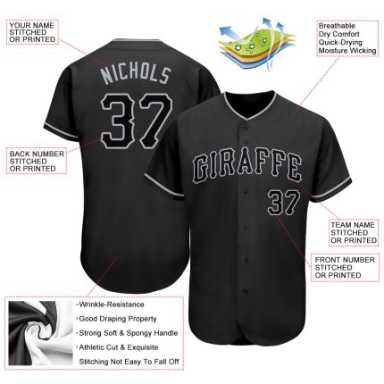 Personalized Authentic Softball Jersey - Black Gray Softball Shirt, Custom Name and Number Personalized Black Black-Gray