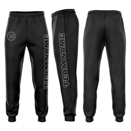 Custom Name and Number Personalized Black-Gray Fleece Jogger Sweatpants for Teams Personalized Black Black-Gray Fleece Jogger