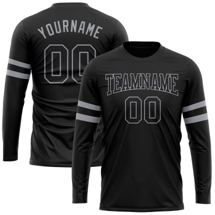 Personalized Performance T-Shirt for Men, Black and Gray Long Sleeve Design Personalized Black Black-Gray Long Sleeve Performance