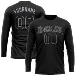 Custom Team Name and Number Long Sleeve Performance T-Shirt - Personalized Black and Gray Design Personalized Black Black-Gray