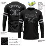 Custom Team Name and Number Long Sleeve Performance T-Shirt - Personalized Black and Gray Design Personalized Black Black-Gray