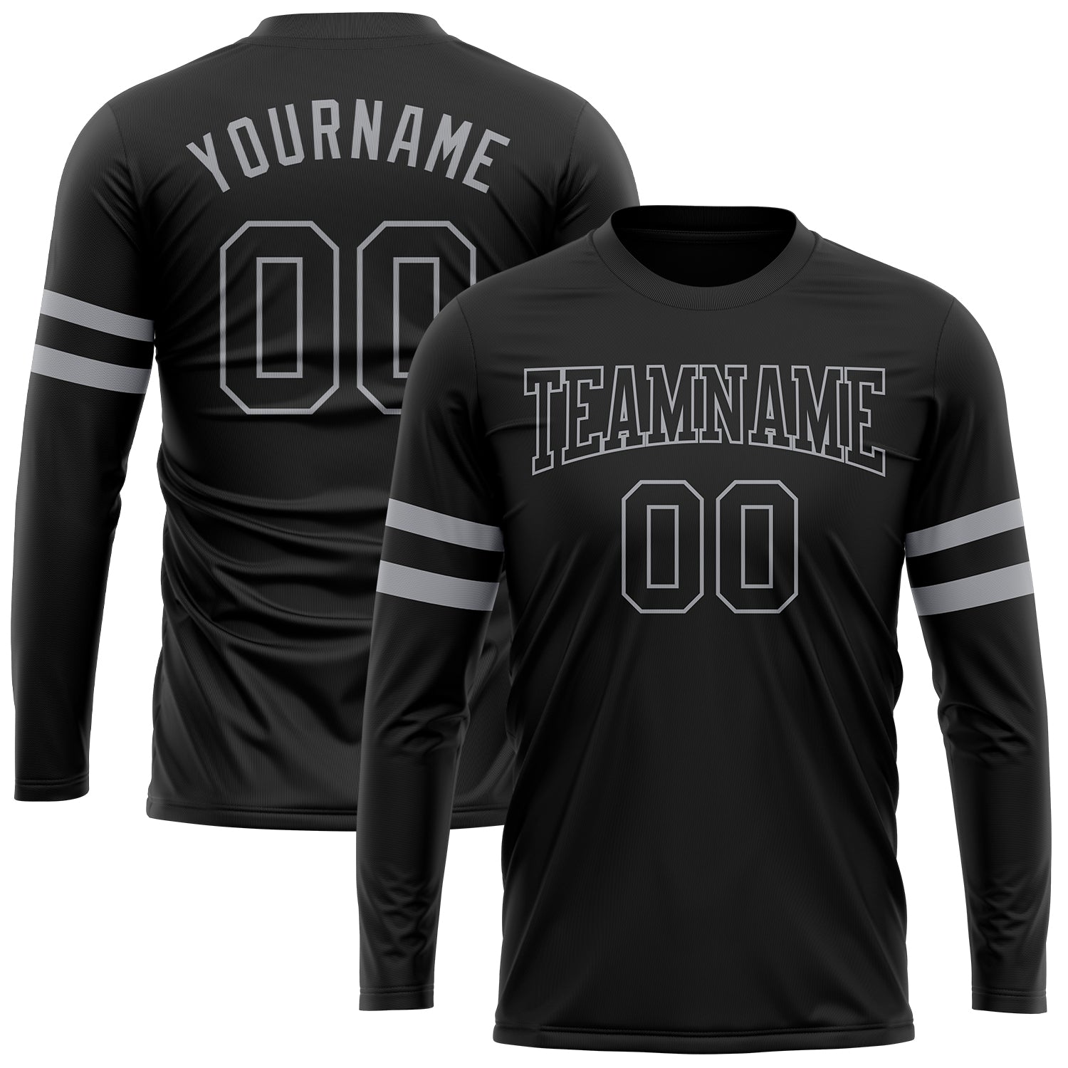 Custom Team Name and Number Long Sleeve Performance T-Shirt - Personalized Black and Gray Design Personalized Black Black-Gray