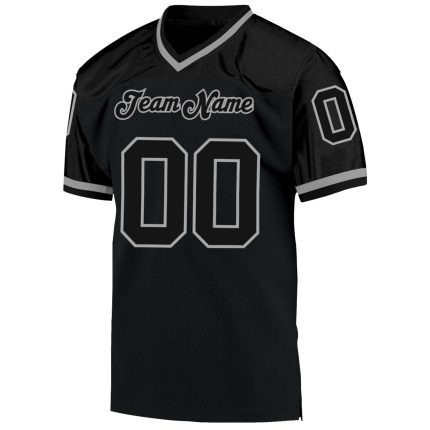 Personalized Black Gray Mesh Throwback Football Jersey for Men and Women Personalized Black Black-Gray Mesh Throwback Football