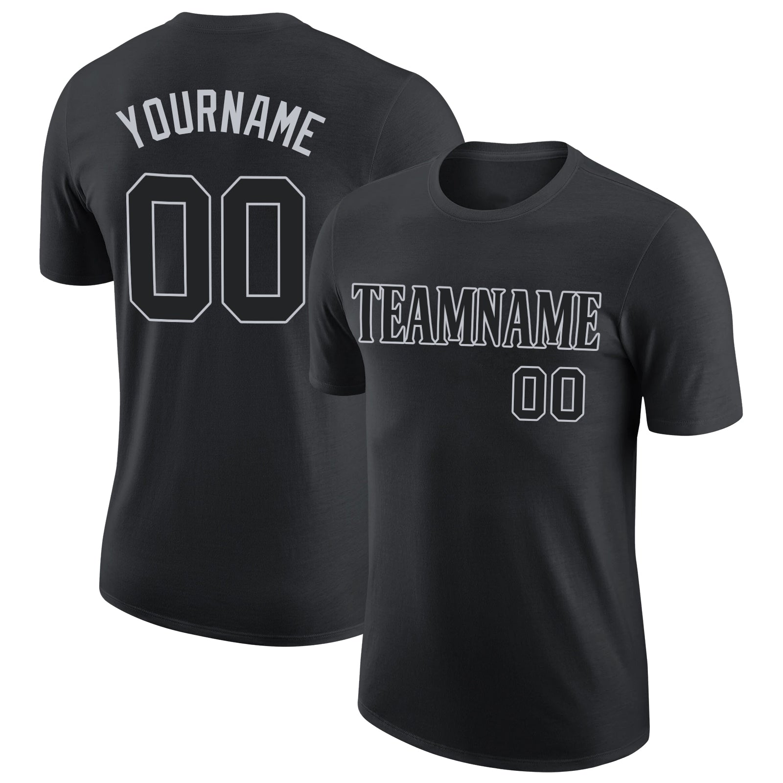 Custom Team Name and Number Personalized Black-Gray Performance T-Shirt Personalized Black Black-Gray Performance T-Shirt