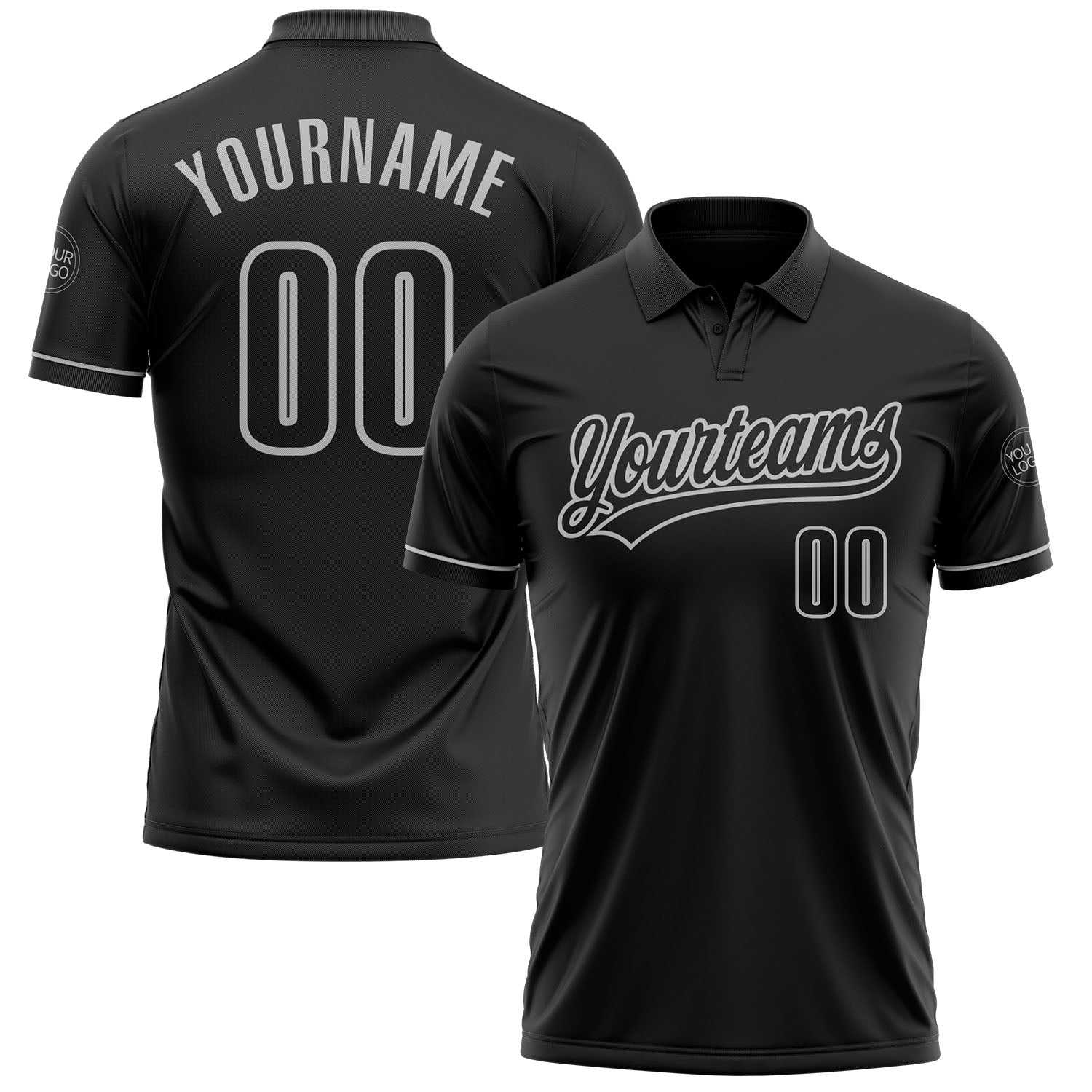 Custom Name and Number Black-Gray Performance Golf Polo Shirt - Personalized Team Sportswear Personalized Black Black-Gray