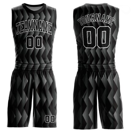 Personalized Basketball Jersey Suit - Black Gray Round Neck Sublimation 2 Personalized Black Black-Gray Round Neck Sublimation