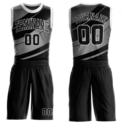 Custom Black-Gray Round Neck Basketball Jersey Suit for Men, Sublimation Design Personalized Black Black-Gray Round Neck