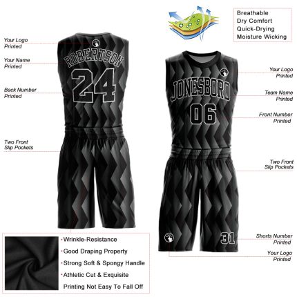 Personalized Black-Gray Round Neck Basketball Jersey Suit for Men Personalized Black Black-Gray Round Neck Sublimation Basketball